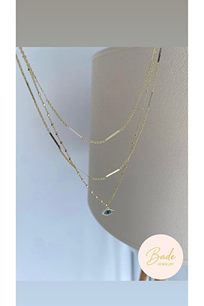 Bade Jewelry FD Gold 3’lü Tasarım Göz Detaylı Kararmaz Çelik Şık Kolye