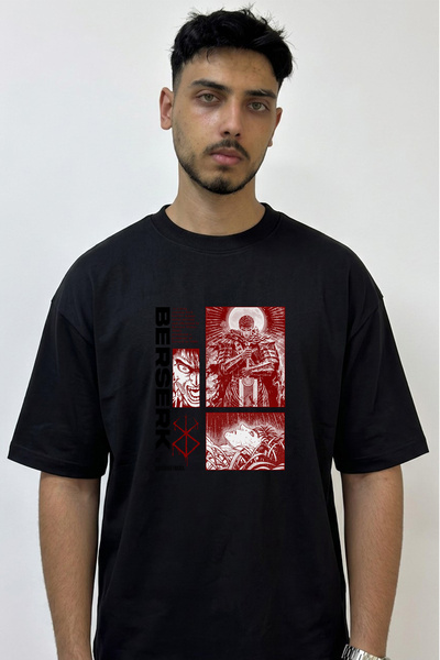 Anetos Guts Berserk_17 Design Printed Oversize Black T-Shirt