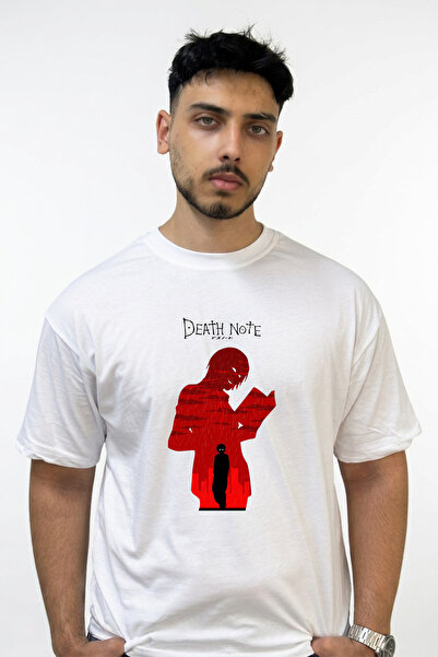 Anetos Death Note Light Design Printed Oversize White T-Shirt