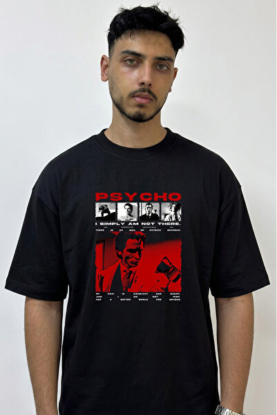 Anetos Patrick Bateman Design Printed Oversize Black T-Shirt