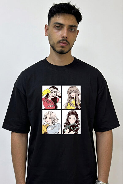 Anetos Guweiz Design Printed Oversize Black T-Shirt