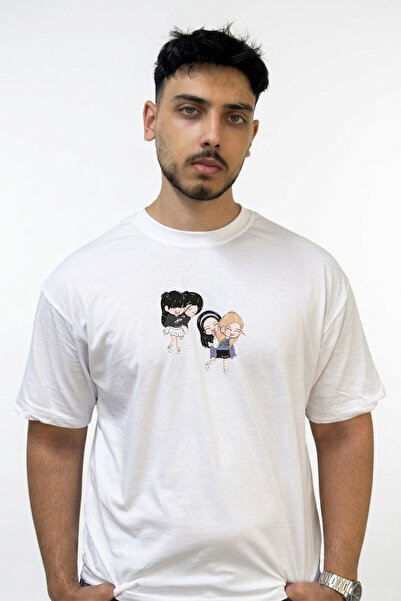 Anetos Μπλουζάκι Blackpink Chibi_1 με στάμπα σε όλγουνα μεγάλα μεγέθη, λευκό