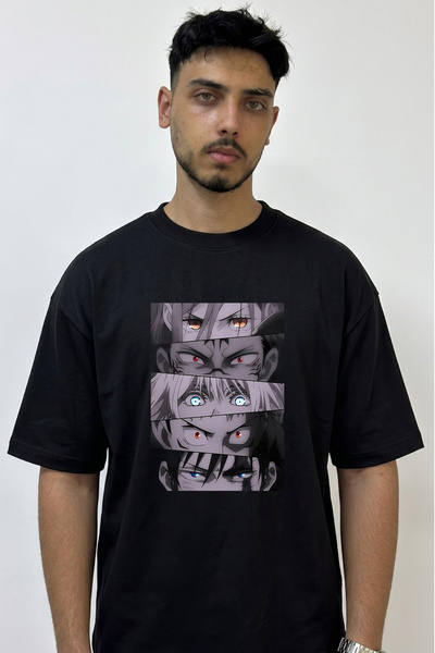 Anetos Jujutsu Kaisen Gozler Design Printed Oversize Black T-Shirt
