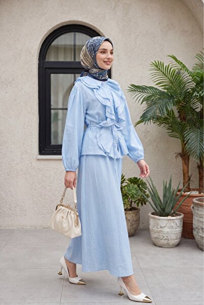 Modamorfo Strawberry Set with Ruffled Front, Elastic Sleeves, Belted Waist, a...