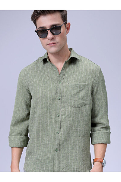 The Indian Garage Co By Styli Men Green Slim Fit Striped Shirt
