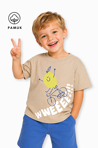 difa kids Tricou de vară pentru băieți, cu mânecă scurtă, cu imprimeu de lămâie