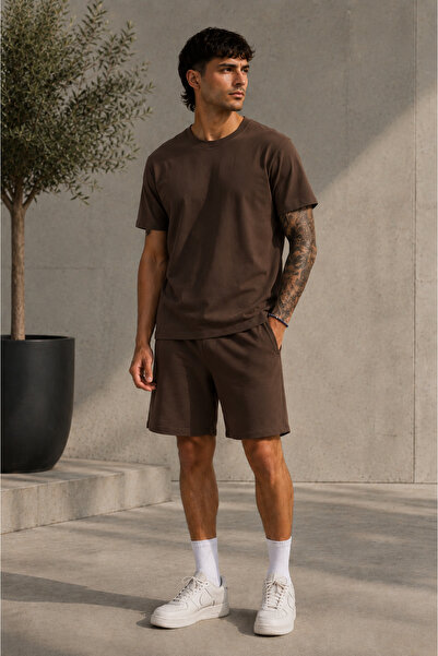 YAKAMEL Erkek Oversize Basic Şortlu Bisiklet Yaka Yazlık İkili Takım