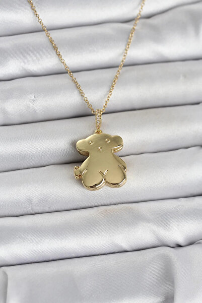 ALKASAZ 316L Steel Chain Gold Color Teddy Bear Model Openable Women's Necklace