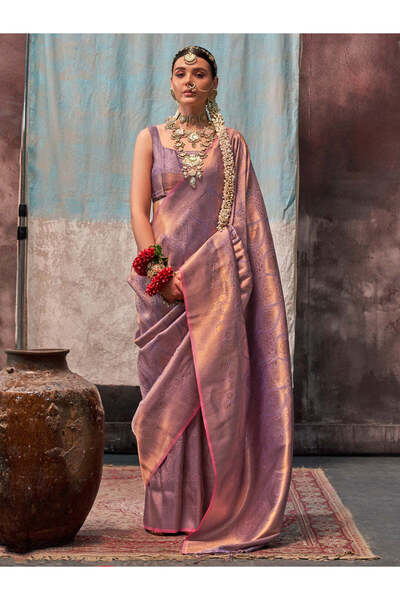 PRASHA Women's Silk Blend Mauve Woven Design Designer Saree With Blouse Piece