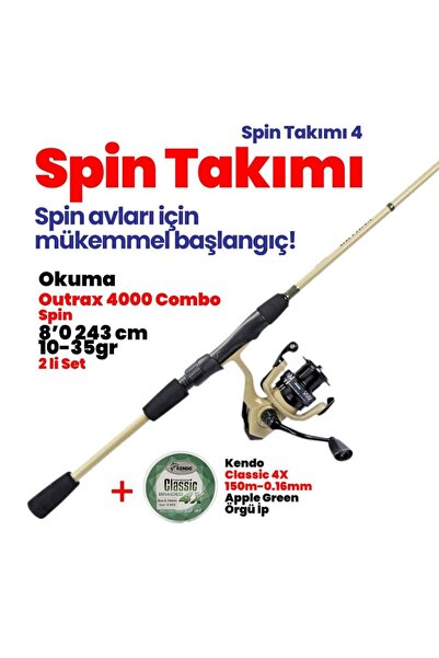 Okuma Outrax 4000 Combo Spin 8'0 243cm 10-35gr Makine Kamış İp Misina Set