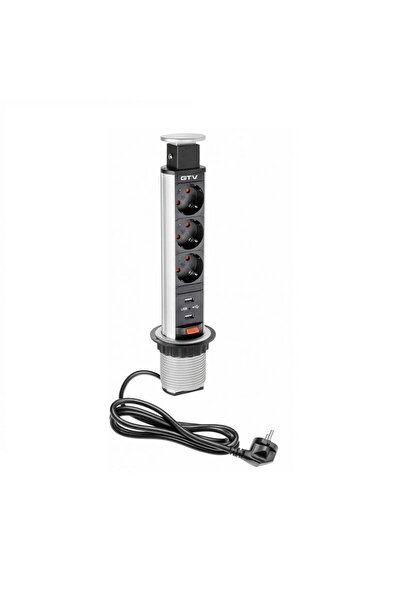OEM Priza rotunda pentru bucatarie 3xSchucko 2xUSB aluminiu GTV
