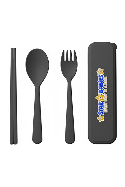 STAR BABiES -Organic Spoon, Fork & Chopsticks Set - Black