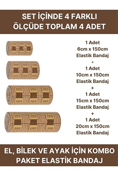 Alban Elastik Bandaj Seti 4’lü (1x6cm+1x10cm+1x15cm+1x20cm) 16 Klipsli 4,5 Me...