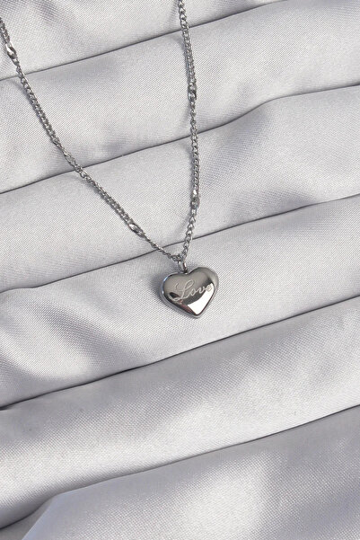 Generic Brand 316L Steel Silver Color Heart Model Love Necklace