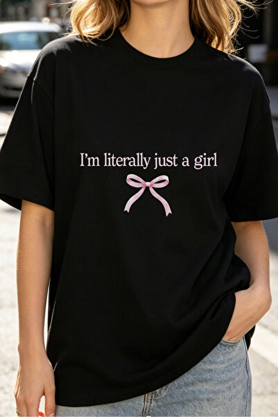 Fleck تي شيرت نسائي بطبعة 'I'm Literally Just A Girl' مع فيونكة وردية، تصميم ...