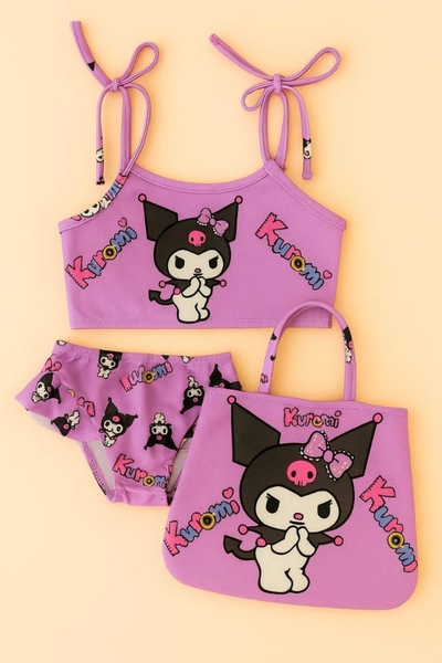 Arya Nisa Kids KIZ ÇOCUK KUROMİ BASKILI ÇANTALI BİKİNİ TAKIMI