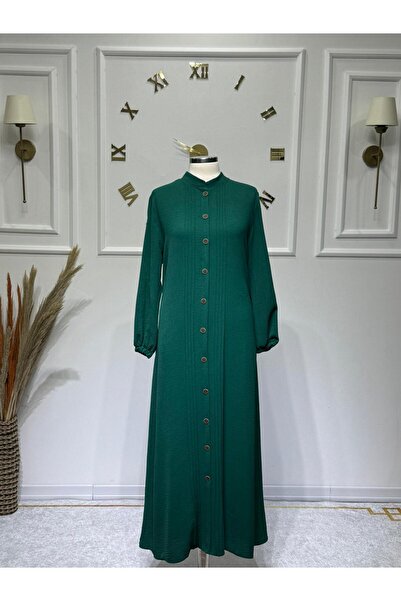 ModaMinar Women's New Season Ayrobin Fabric Buttoned Dress with Elastic Sleeves