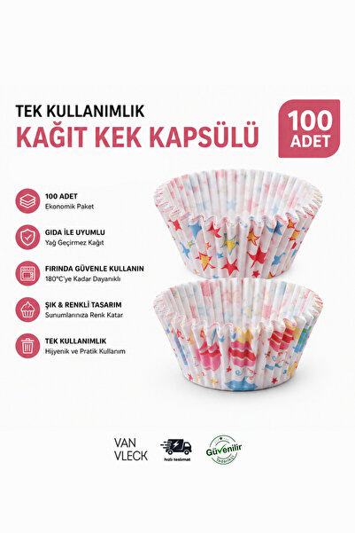 VAN VLECK 100 Adet Kağıt Kek Kapsülü – Muffin, Cupcake ve Mini Kek İçin Yağlı...