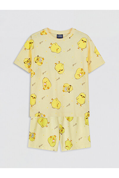 LC Waikiki Set de pijamale scurte pentru fete, cu guler rotund