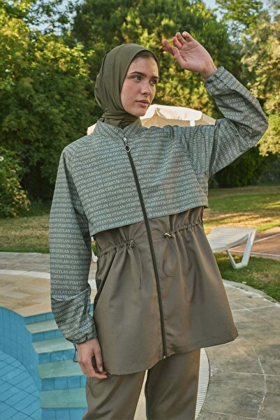Ceylan Otantik Haki Kapalı Tesettür Mayo - Bone Takım