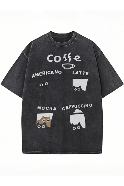 Toum Coffee Printed Washable Vintage Unisex Oversize T-Shirt