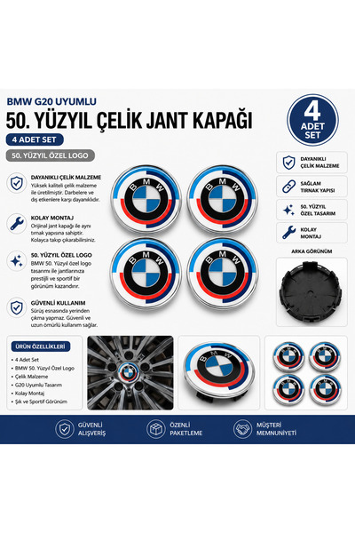 OTOYOL BMW G20 Uyumlu 50. Yıl Tasarım Jant Göbek Kapağı ABS Plastik 4 Adet Set