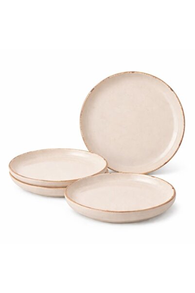 SHOPIENS Set de 4 farfurii rotunde ceramice bej pentru desert, aperitiv, mic ...