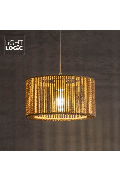 LightLogic Lustră suspendată boho E27, abajur din hârtie împletită