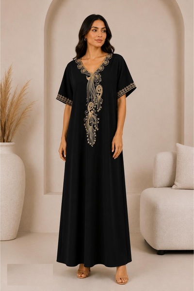 AYOUSH Royal Peacock Embroidered Jalabiya in Gold Rose Color with New Trendy ...