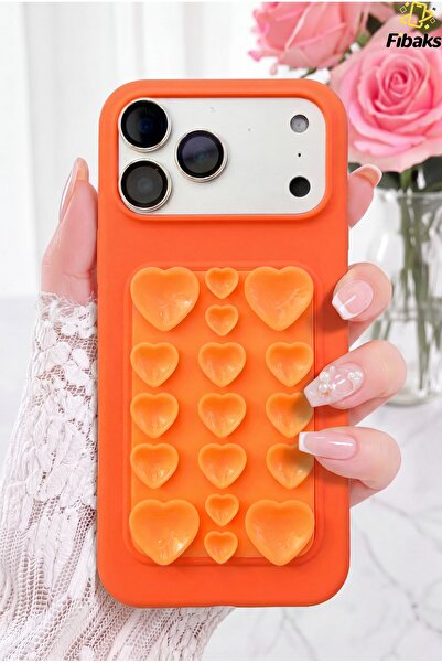 Fibaks iPhone 17 Pro Max Kılıf Kendinden Vakumlu Kalp Desenli Soft Silikon Te...