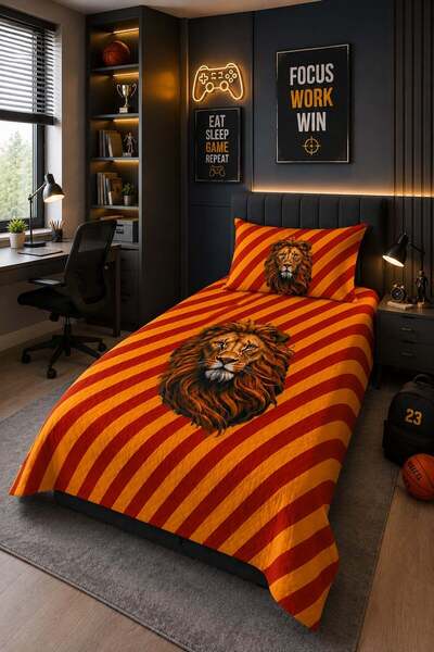 Evdek Bebek ve Çocuk Odası Lion Strike – Aslan Tek Kişilik Pike Takımı 160X23...