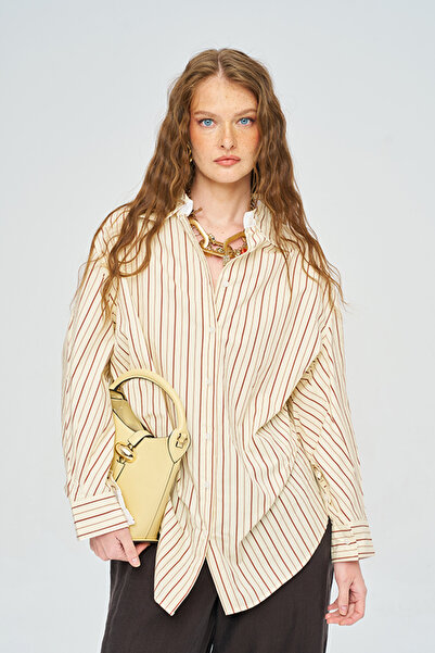 Orfeo Negro Women's Contrast Collared Draped Striped Shirt