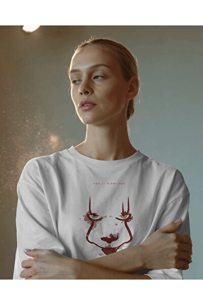 buzagi tasarım ürünleri Pennywise Unisex White Oversize T-Shirt