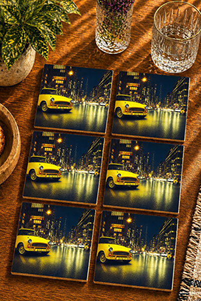 JHAAR Classic Car and Night City Modern Set of 6 Coasters - Uv Printing Mdf -...