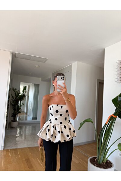 MERVE AKSOY Rena Volanlı Leopar Bluz - Ekru