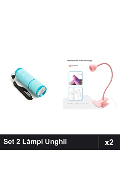 NAİLS Set 2 Lămpi LED/UV Unghii: Lanternă 9 Becuri Albastră + Flexibilă cu Cl...