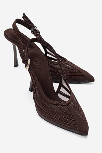 LuviShoes FAUNA Pantofi cu toc pentru femei din satin maro închis