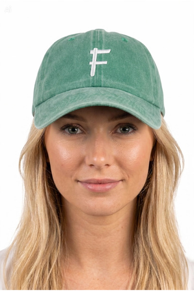 ŞapkaMania Light Green Embroidered Washable Vintage Unisex Hat with Letter F