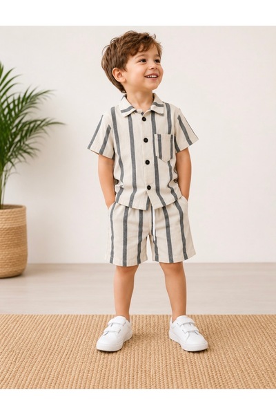 Melodikids Boy's Shirt Shorts Summer Muslin Set