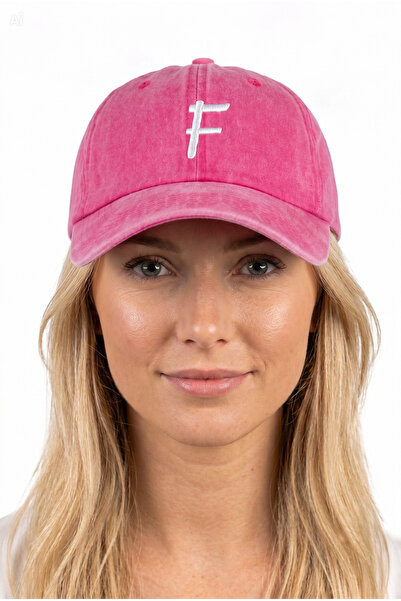 ŞapkaMania Pink Embroidered Washable Vintage Unisex Hat with Letter F