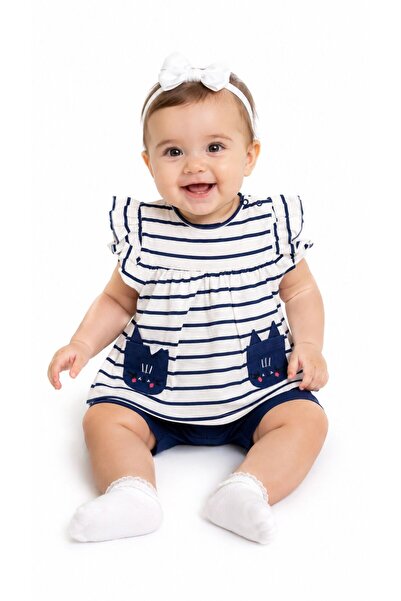 Oz Baby Baby Girl Cotton Summer Striped Cat Pocket Shorts Set – 6-24 Months