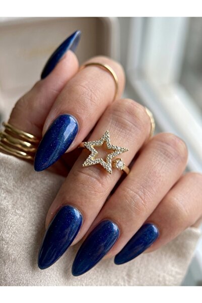 EKİDORA Gold Zircon Stone Hollow Star and Solitaire Detailed Adjustable Ring and