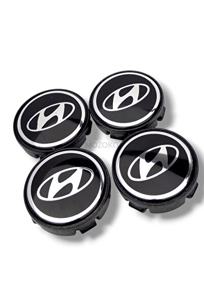 MOZOKO 56 mm Hyundai Uyumlu Siyah Krom Geçmeli Jant Göbeği Kapak Seti 4 Adet