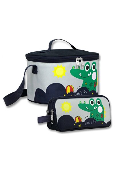 ÜMİT ÇANTA Insulated Lunch Box and Pen Holder Set (Navy Blue - Green) Boy's C...
