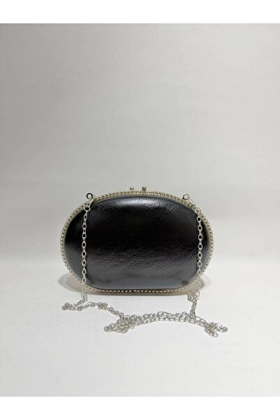 womenacs Black Color Rustic Material Design Evening Dress Clutch Chain Strap ...