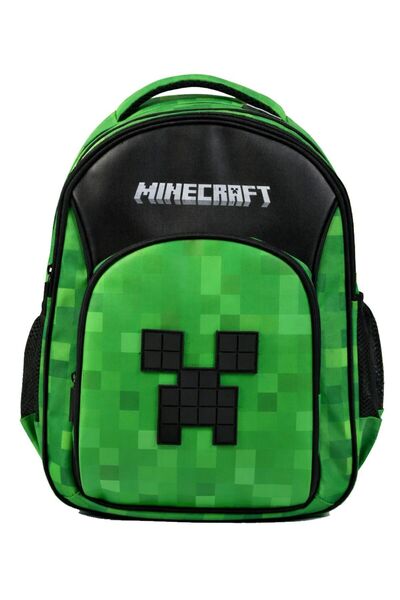 MINECRAFT Üç Bölmeli Erkek Çocuk Kabartmalı Siyah - Yeşil Okul Sırt Çantası -...