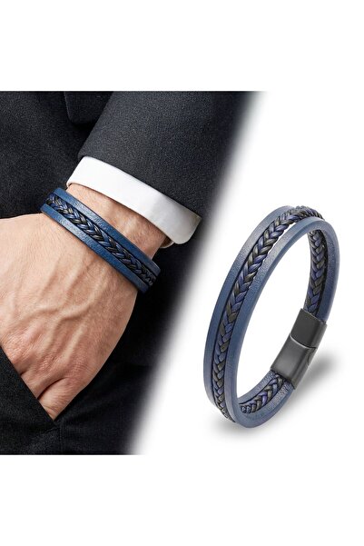 OGHAMAY Navy Blue Black Braided Multi-Strand Bracelet 18393B10D1