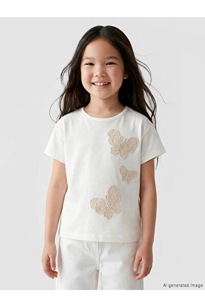 LC Waikiki Butterfly Embroidered Girls' T-Shirt (S6)