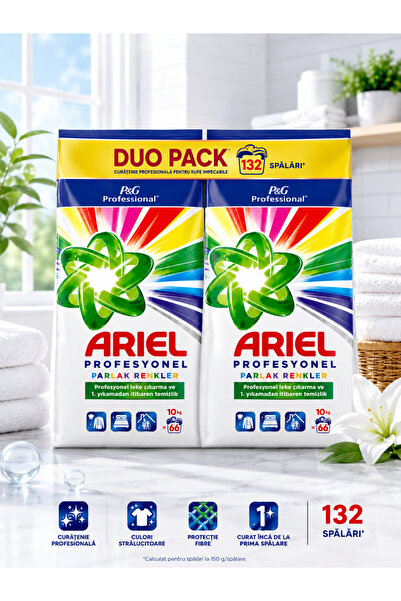 Brivo Clean Ariel Professional Color Detergent Pudră Duo Pack 2 x 10 kg 132 S...