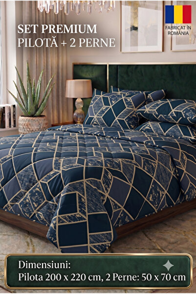 NufJoy Set Pilota matlasata pat dublu 200x220 cm + 2 perne 50x70 cm , Hipoale...
